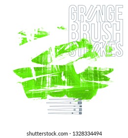 Green brush stroke and texture. Grunge vector abstract hand - painted element. Underline and border design.