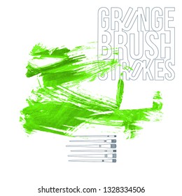 Green brush stroke and texture. Grunge vector abstract hand - painted element. Underline and border design.