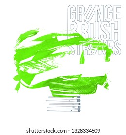 Green brush stroke and texture. Grunge vector abstract hand - painted element. Underline and border design.