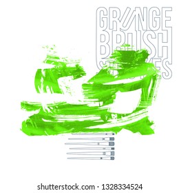 Green brush stroke and texture. Grunge vector abstract hand - painted element. Underline and border design.