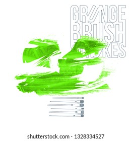 Green brush stroke and texture. Grunge vector abstract hand - painted element. Underline and border design.