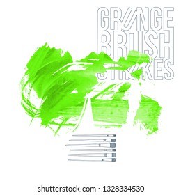 Green brush stroke and texture. Grunge vector abstract hand - painted element. Underline and border design.