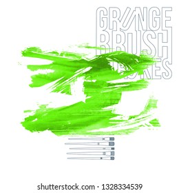Green brush stroke and texture. Grunge vector abstract hand - painted element. Underline and border design.