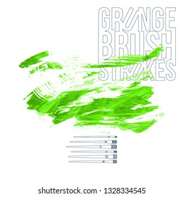 Green brush stroke and texture. Grunge vector abstract hand - painted element. Underline and border design.