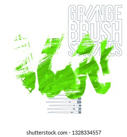 Green brush stroke and texture. Grunge vector abstract hand - painted element. Underline and border design.