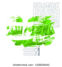 Green brush stroke and texture. Grunge vector abstract hand - painted element. Underline and border design.