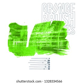 Green brush stroke and texture. Grunge vector abstract hand - painted element. Underline and border design.