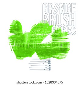 Green brush stroke and texture. Grunge vector abstract hand - painted element. Underline and border design.