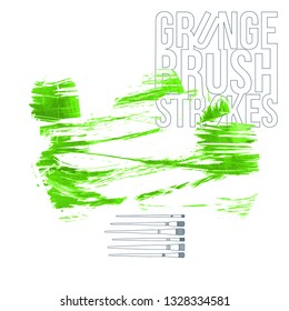 Green brush stroke and texture. Grunge vector abstract hand - painted element. Underline and border design.