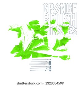 Green brush stroke and texture. Grunge vector abstract hand - painted element. Underline and border design.