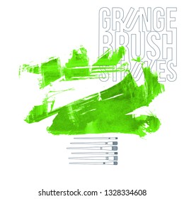 Green brush stroke and texture. Grunge vector abstract hand - painted element. Underline and border design.