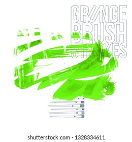 Green brush stroke and texture. Grunge vector abstract hand - painted element. Underline and border design.