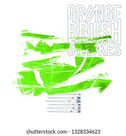 Green brush stroke and texture. Grunge vector abstract hand - painted element. Underline and border design.