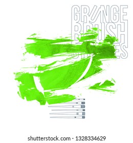 Green brush stroke and texture. Grunge vector abstract hand - painted element. Underline and border design.