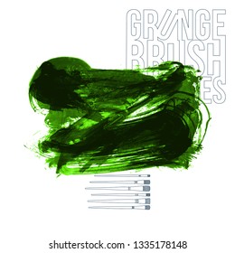 Green brush stroke and texture. Grunge vector abstract hand - painted element. Underline and border design.