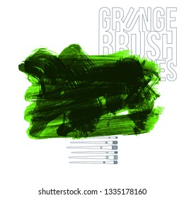 Green brush stroke and texture. Grunge vector abstract hand - painted element. Underline and border design.