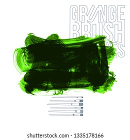 Green brush stroke and texture. Grunge vector abstract hand - painted element. Underline and border design.