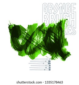 Green brush stroke and texture. Grunge vector abstract hand - painted element. Underline and border design.