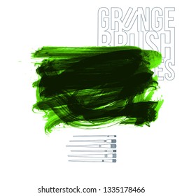 Green brush stroke and texture. Grunge vector abstract hand - painted element. Underline and border design.