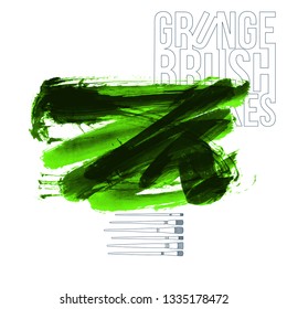 Green brush stroke and texture. Grunge vector abstract hand - painted element. Underline and border design.