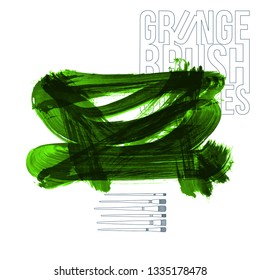 Green brush stroke and texture. Grunge vector abstract hand - painted element. Underline and border design.