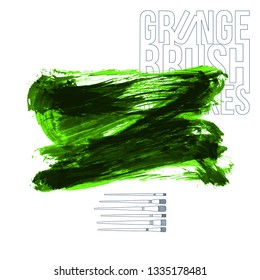 Green brush stroke and texture. Grunge vector abstract hand - painted element. Underline and border design.