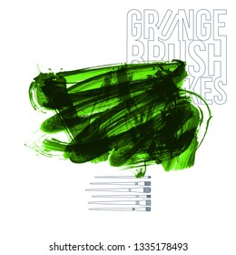 Green brush stroke and texture. Grunge vector abstract hand - painted element. Underline and border design.