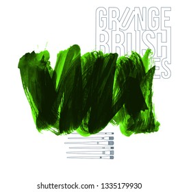 Green brush stroke and texture. Grunge vector abstract hand - painted element. Underline and border design.