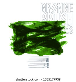 Green brush stroke and texture. Grunge vector abstract hand - painted element. Underline and border design.