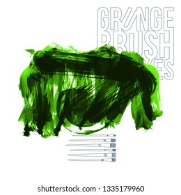 Green brush stroke and texture. Grunge vector abstract hand - painted element. Underline and border design.