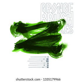 Green brush stroke and texture. Grunge vector abstract hand - painted element. Underline and border design.