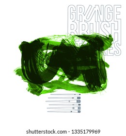 Green brush stroke and texture. Grunge vector abstract hand - painted element. Underline and border design.