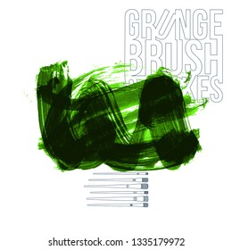 Green brush stroke and texture. Grunge vector abstract hand - painted element. Underline and border design.