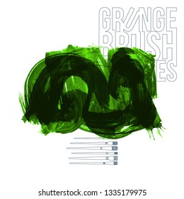 Green brush stroke and texture. Grunge vector abstract hand - painted element. Underline and border design.