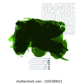 Green brush stroke and texture. Grunge vector abstract hand - painted element. Underline and border design.