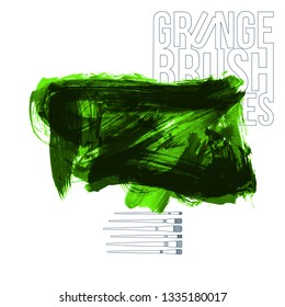 Green brush stroke and texture. Grunge vector abstract hand - painted element. Underline and border design.
