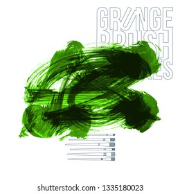 Green brush stroke and texture. Grunge vector abstract hand - painted element. Underline and border design.