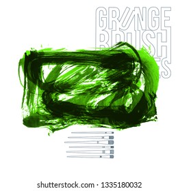 Green brush stroke and texture. Grunge vector abstract hand - painted element. Underline and border design.