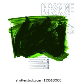 Green brush stroke and texture. Grunge vector abstract hand - painted element. Underline and border design.