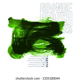 Green brush stroke and texture. Grunge vector abstract hand - painted element. Underline and border design.