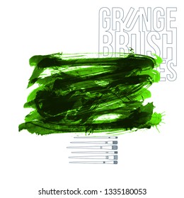 Green brush stroke and texture. Grunge vector abstract hand - painted element. Underline and border design.