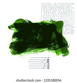 Green brush stroke and texture. Grunge vector abstract hand - painted element. Underline and border design.