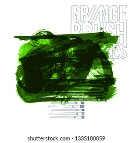 Green brush stroke and texture. Grunge vector abstract hand - painted element. Underline and border design.