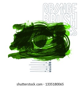 Green brush stroke and texture. Grunge vector abstract hand - painted element. Underline and border design.