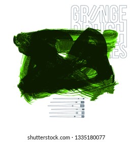 Green brush stroke and texture. Grunge vector abstract hand - painted element. Underline and border design.