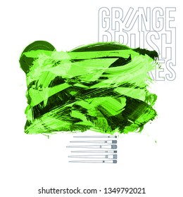 Green brush stroke and texture. Grunge vector abstract hand - painted element. Underline and border design.