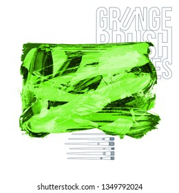 Green brush stroke and texture. Grunge vector abstract hand - painted element. Underline and border design.