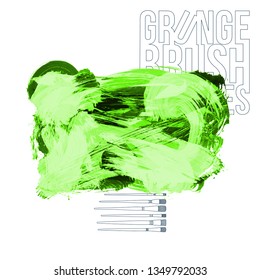 Green brush stroke and texture. Grunge vector abstract hand - painted element. Underline and border design.