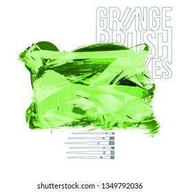 Green brush stroke and texture. Grunge vector abstract hand - painted element. Underline and border design.