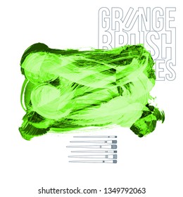 Green brush stroke and texture. Grunge vector abstract hand - painted element. Underline and border design.